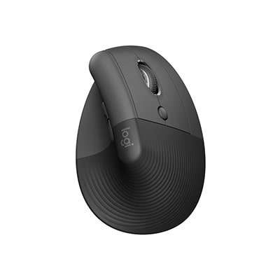 Ergonomic wireless mouse with textured grip and side buttons.